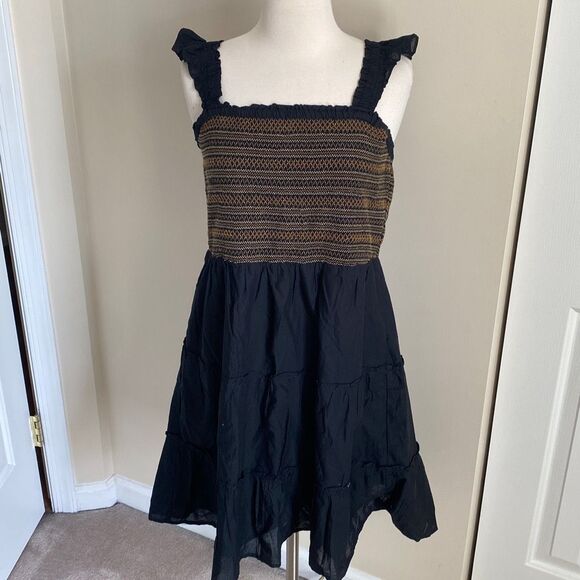 J. Crew Factory‎ Smocked tiered mini dress Black Size M NWT - Picture 3 of 9